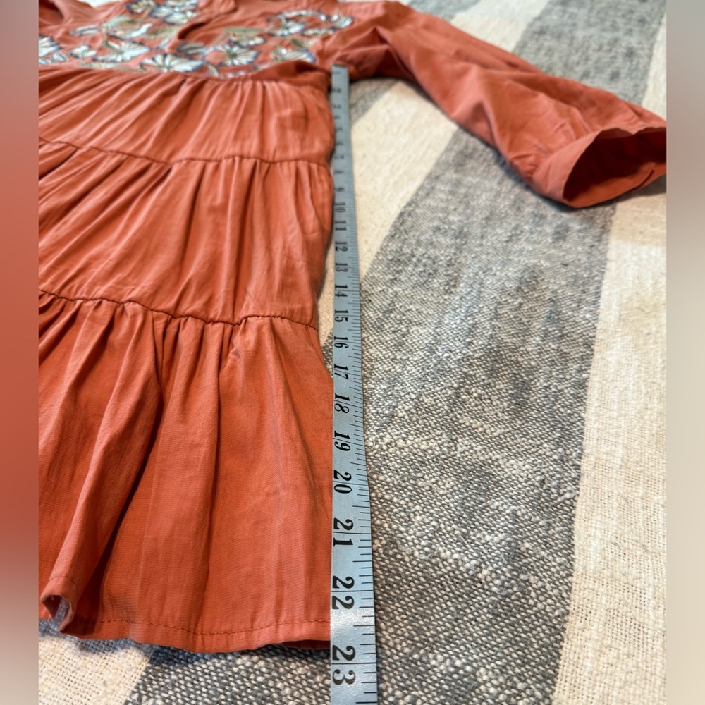 Entro Floral Embroidered Midi Dress Women Size Medium Pumpkin Color Lined - Picture 9 of 14